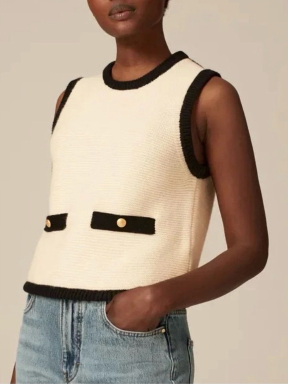 Me+Em Militatry Button Wool Cashmere Vest Med Sleeveless Sweater Minimalist Chic